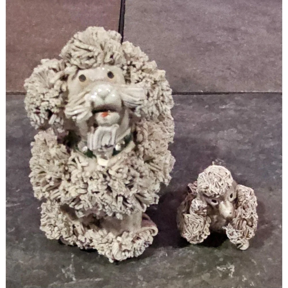 Vintage Spaghetti Poodle Dog Figurines Beige Porcelain Japan